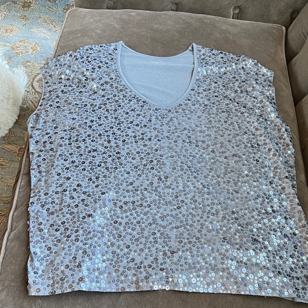 Garnet Hill Silver Sequin Short Sleeve Tee